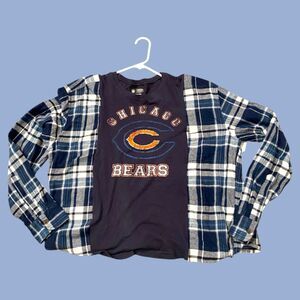 NWT Chicago Bears Upcycled Flannel L/XL Vintage Plaid Campfire Shirt Game Day